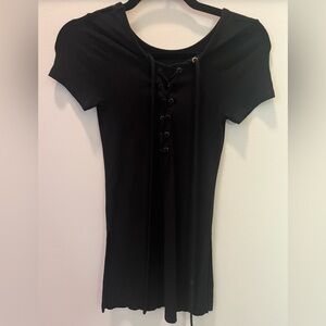 Forever 21 Black Lace-Up Short Sleeve Top
